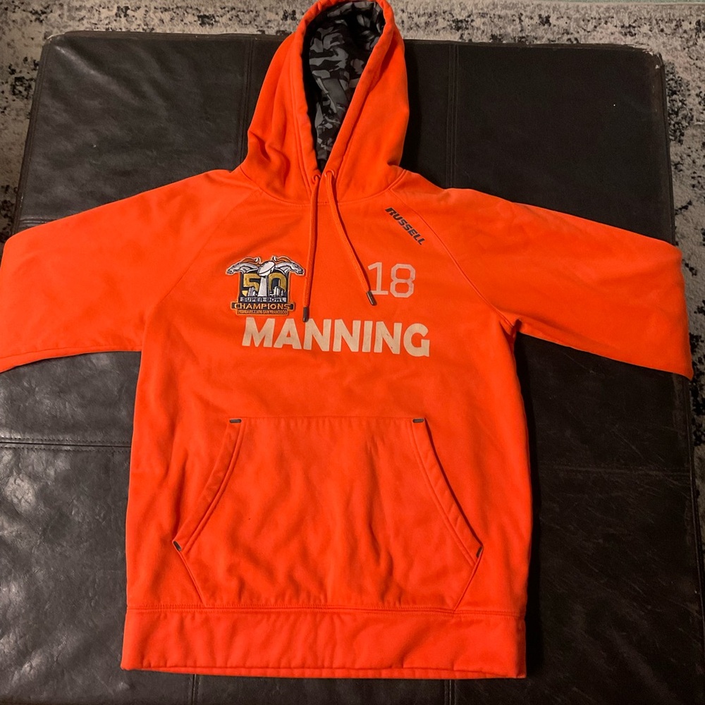 Orange Denver Broncos Adult small hoodie.